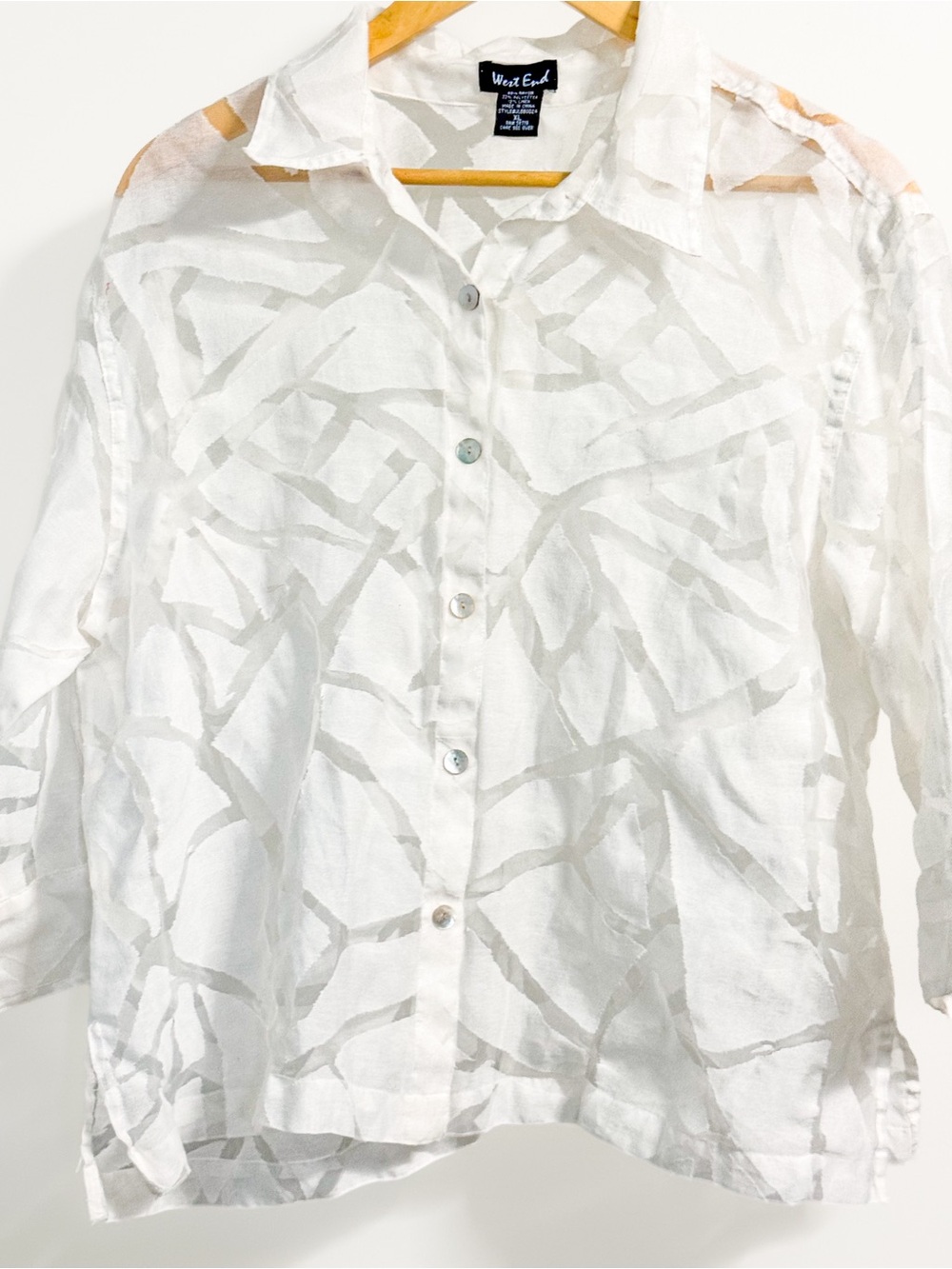 West End White Sheer Linen Blend Button Down Shirt XL Minimalist